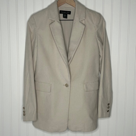 Rachel Zoe Women's XS Corduroy Blazer Jacket Long Sleeve Gold Button Beige - Picture 7 of 10
